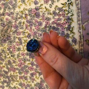 DRUZY Vintage Sparkly Sapphire Blue and Silver Ring